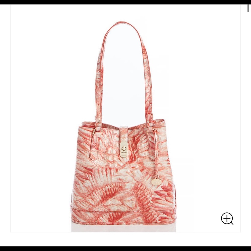 Brahmin Pink flamingo Melbourne Collection Flora Bucket Bag Leather.